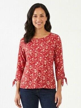 Papermoon Larie Red Floral Tie Sleeve Blouse 3/4 Sleeve Zip Back Top Size Medium